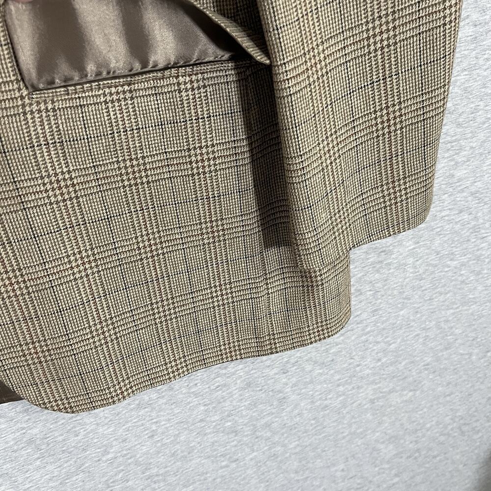 Vintage Bill Blass Glen Check Sports Jacket Blazer Mens 42 Tan Silk Blend - Picture 3 of 16